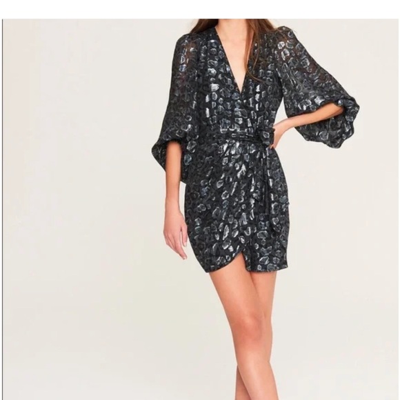 ba&sh NWOT Ginger Blouson-Sleeve Wrap mini dress size XS - Picture 3 of 8